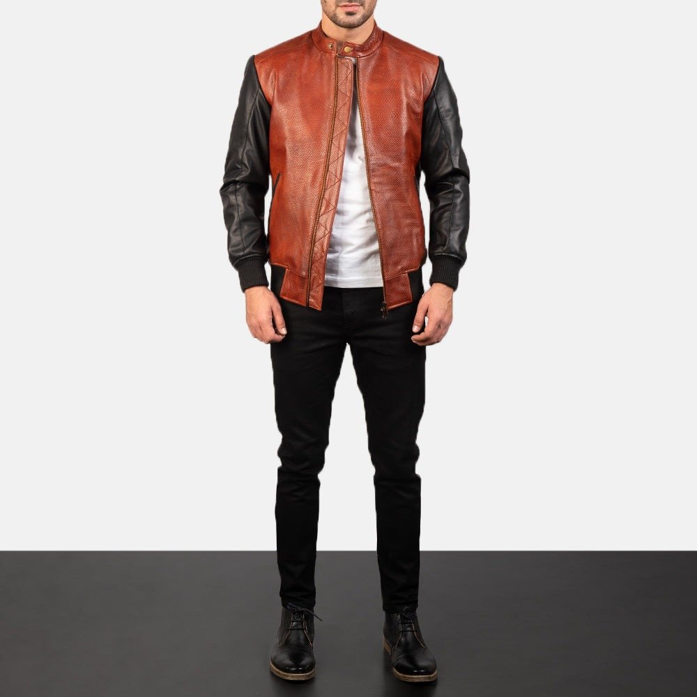 Avan Black & Maroon Leather Bomber Jacket for Men, Two Tone Aviator Flight Jacket, Vintage Motorcycle Outerwear - Image 3