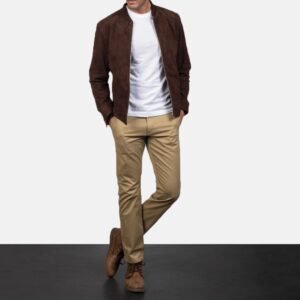 Blain Mocha Suede Bomber Jacket for Men, Vintage Brown Aviator Jacket, Classic Casual Suede Outerwear
