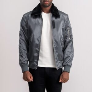 Men's Clyde B-15 Grey Bomber Jacket, Classic Military Flight Jacket, Stylish Casual Outerwear