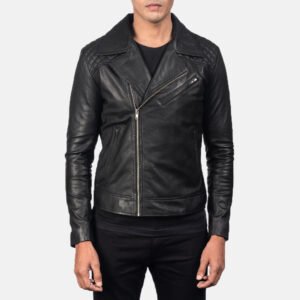 Men's Danny Quilted Black Leather Biker Jacket, Classic Moto Style