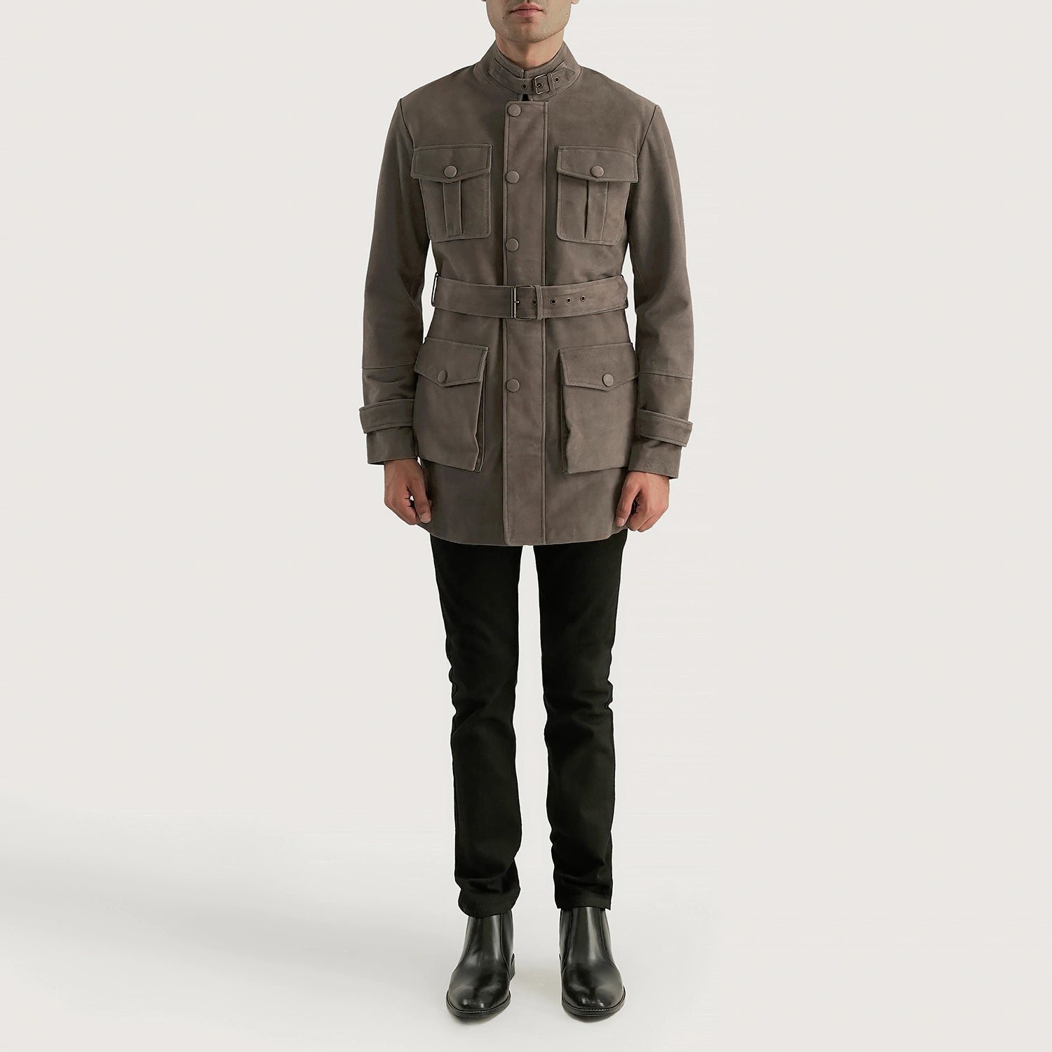 Dolf Grey Suede Jacket for Men, Vintage Suede Coat, Classic Casual Jacket, Stylish Minimalist Outerwear - Image 3