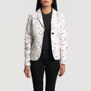 Donna Blake White Leather Blazer for Women, Elegant Tailored Jacket, Chic Modern Outerwear