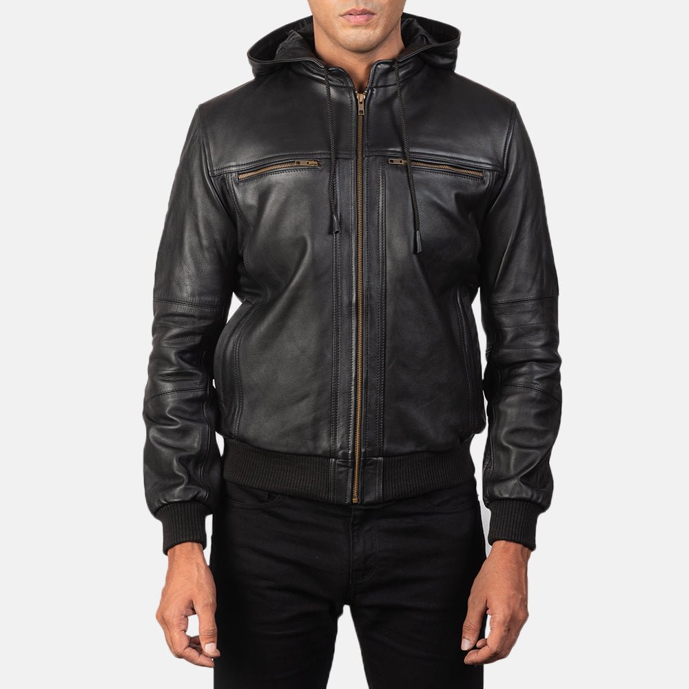 Bouncer Biz Black Leather Bomber Jacket for Men, Classic Aviator Flight Jacket, Vintage Casual Streetwear Outerwear - Image 3
