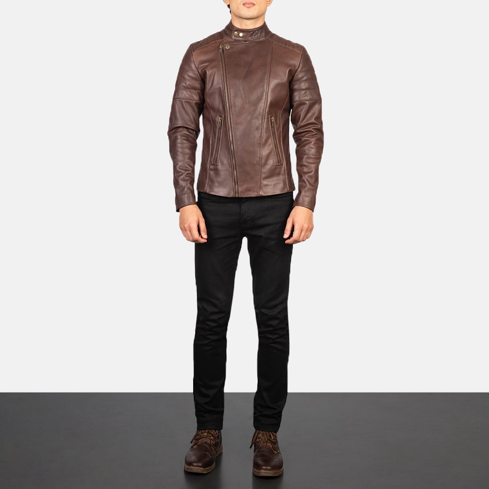 Men's Faisor Brown Leather Biker Jacket, Classic Motorcycle Style - Image 4