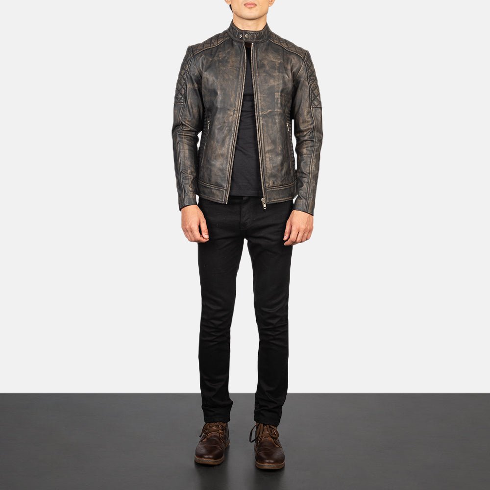 Men's Fernando Quilted Distressed Brown Leather Biker Jacket - Image 2