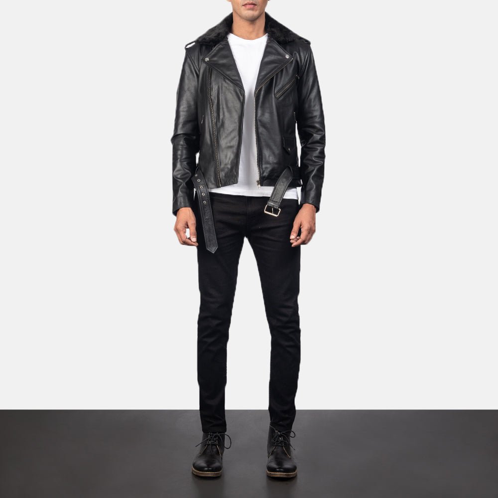 Furton Black Leather Biker Jacket for Men, Classic Motorcycle Jacket, Vintage Moto Rider Coat, Rugged Leather Outerwear - Image 2