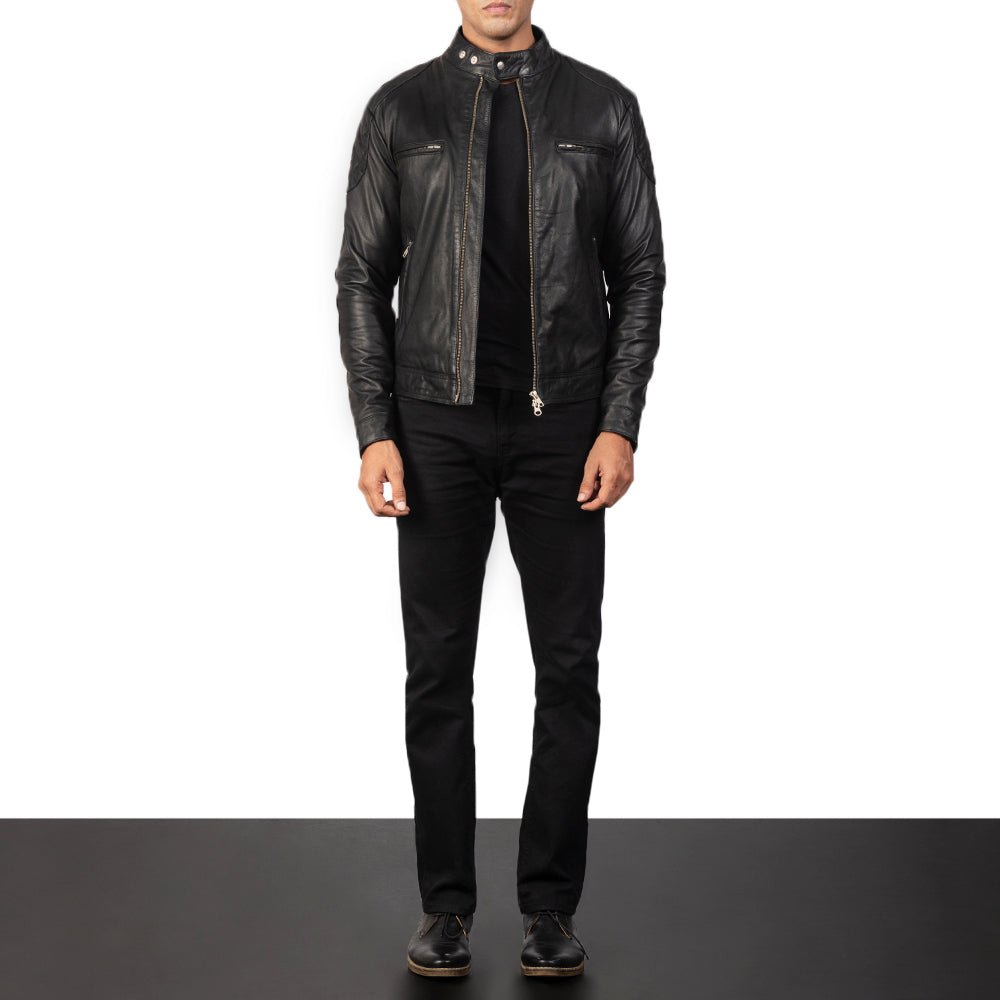 Men's Gatsby Black Leather Biker Jacket, Classic Motorcycle Moto Jacket - Image 2