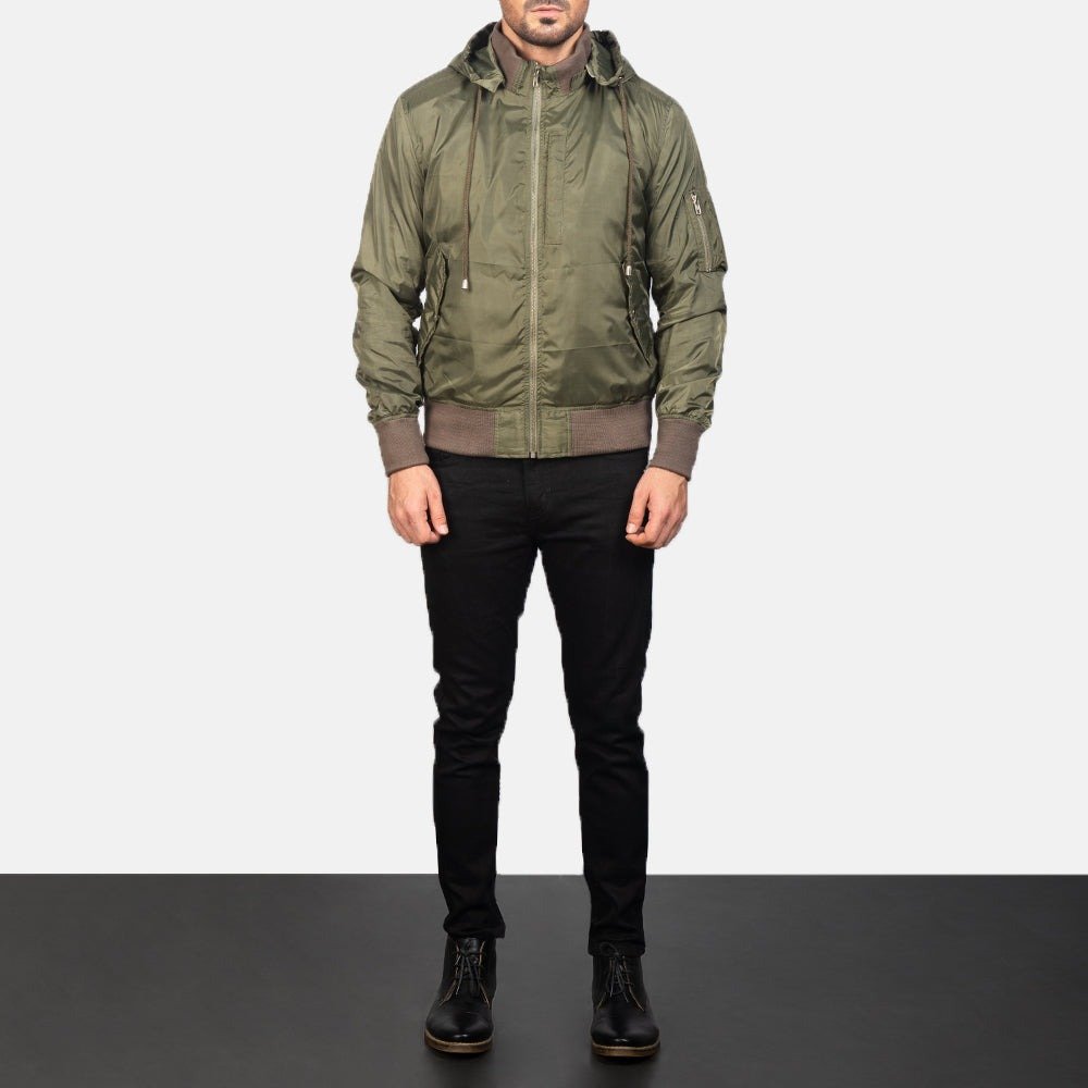 Hanklin MA-1 Green Hooded Bomber Jacket for Men, Military Flight Jacket, Classic Aviator Streetwear Outerwear - Image 4