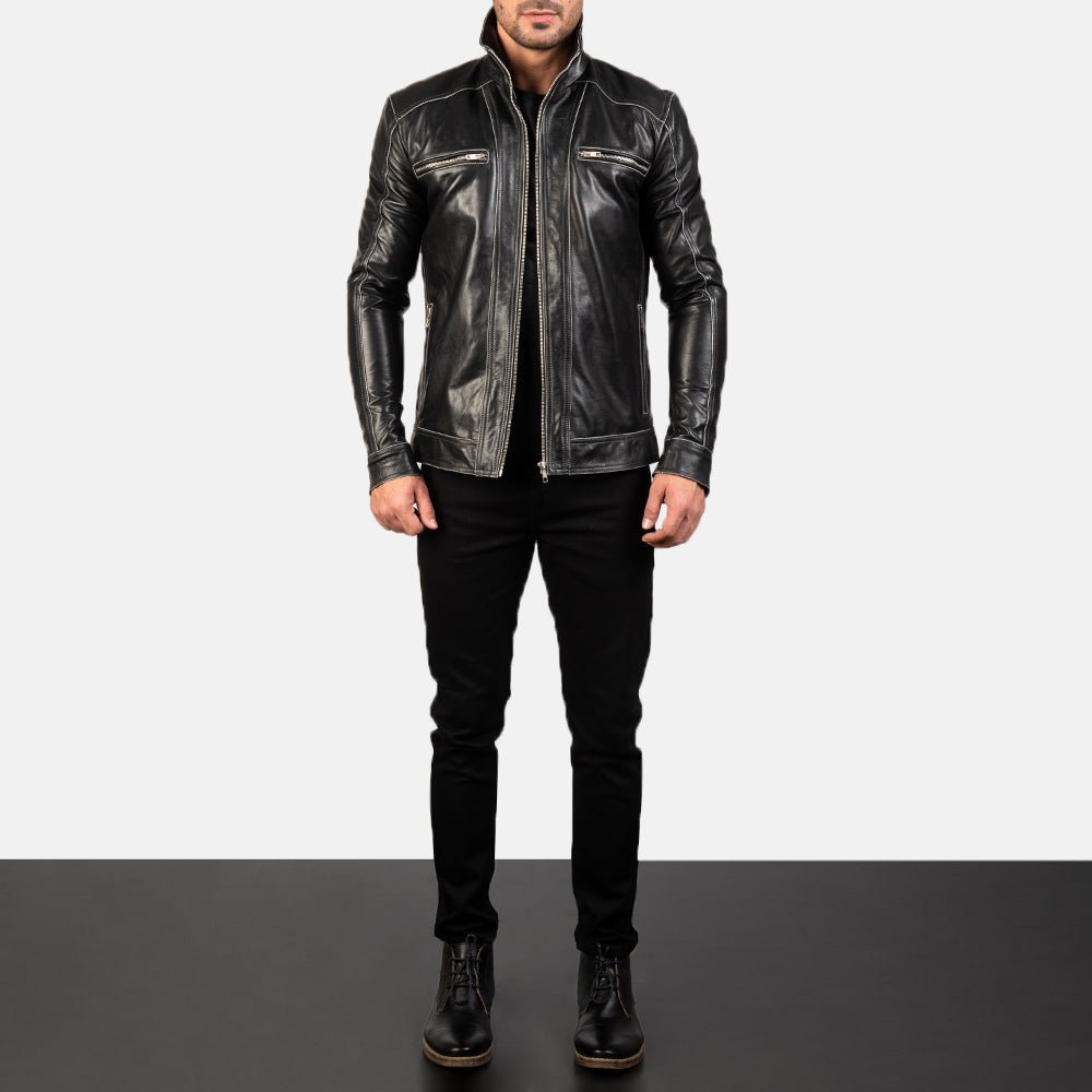 Hudson Black Leather Biker Jacket for Men, Classic Motorcycle Jacket, Vintage Moto Rider Coat, Rugged Leather Outerwear - Image 4