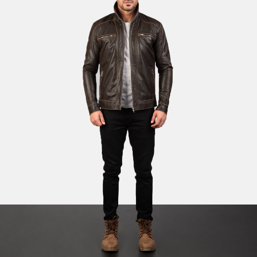 Hudson Brown Leather Biker Jacket for Men, Classic Motorcycle Jacket, Vintage Moto Rider Coat, Rugged Leather Outerwear - Image 5