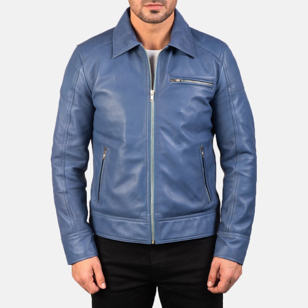 Men's Lavendard Blue Leather Biker Jacket, Stylish Motorcycle Outerwear - Image 3