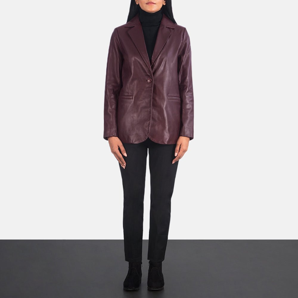 Norma Maroon Leather Blazer for Women, Elegant Tailored Jacket, Stylish Smart Casual Outerwear - Image 4