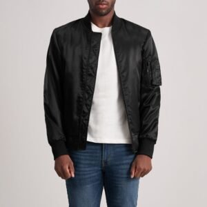 Men's Quinton MA-1 Black Bomber Jacket, Classic Military Flight Jacket, Stylish Casual Outerwear
