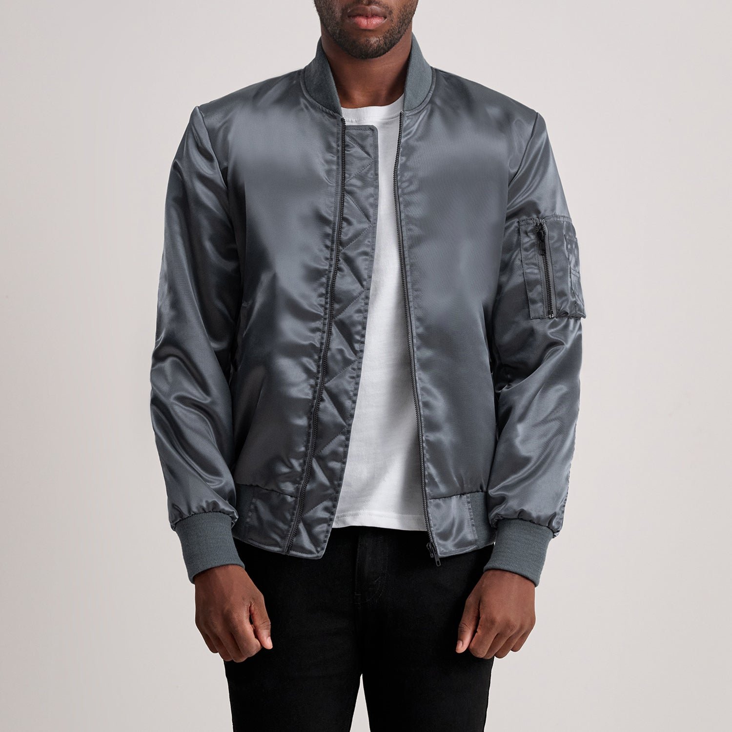 Men's Quinton MA-1 Grey Bomber Jacket, Classic Military Flight Jacket, Stylish Casual Outerwear