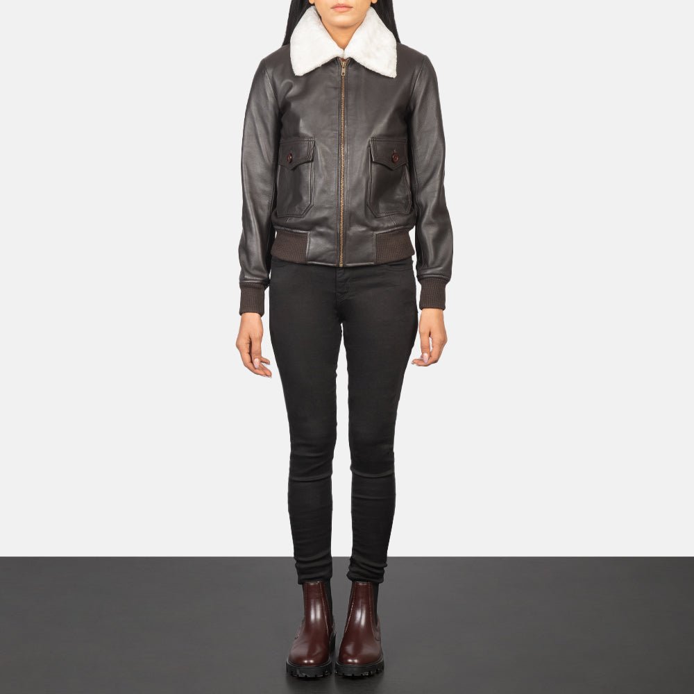 Stella G-1 Brown Leather Bomber Jacket for Women, Classic Aviator Flight Jacket, Vintage Style - Image 4