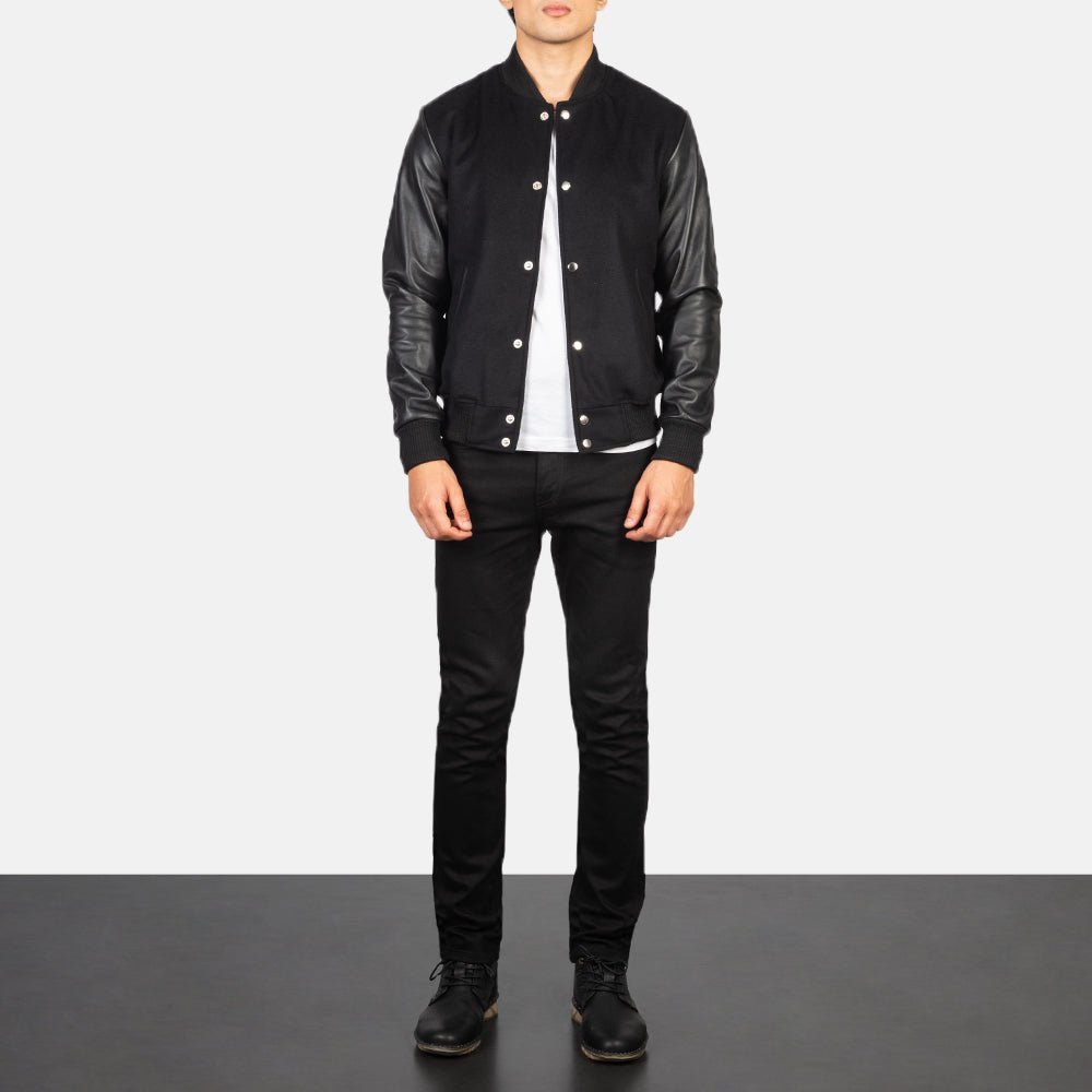 Vaxton Black Hybrid Varsity Jacket for Men, Classic Letterman Jacket, Stylish Bomber Coat, Casual Streetwear Outerwear - Image 4