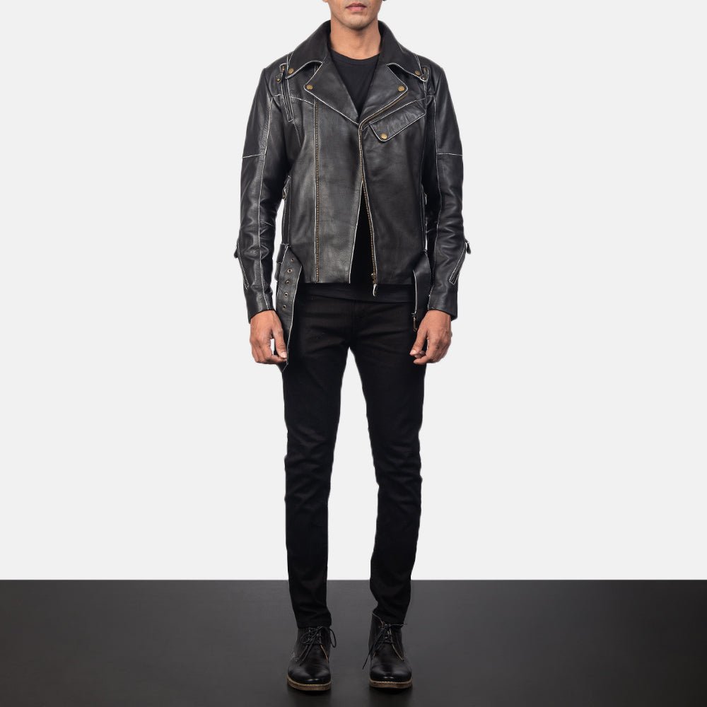 Men's Vincent Black Leather Biker Jacket, Classic Motorcycle Moto Outerwear - Image 2