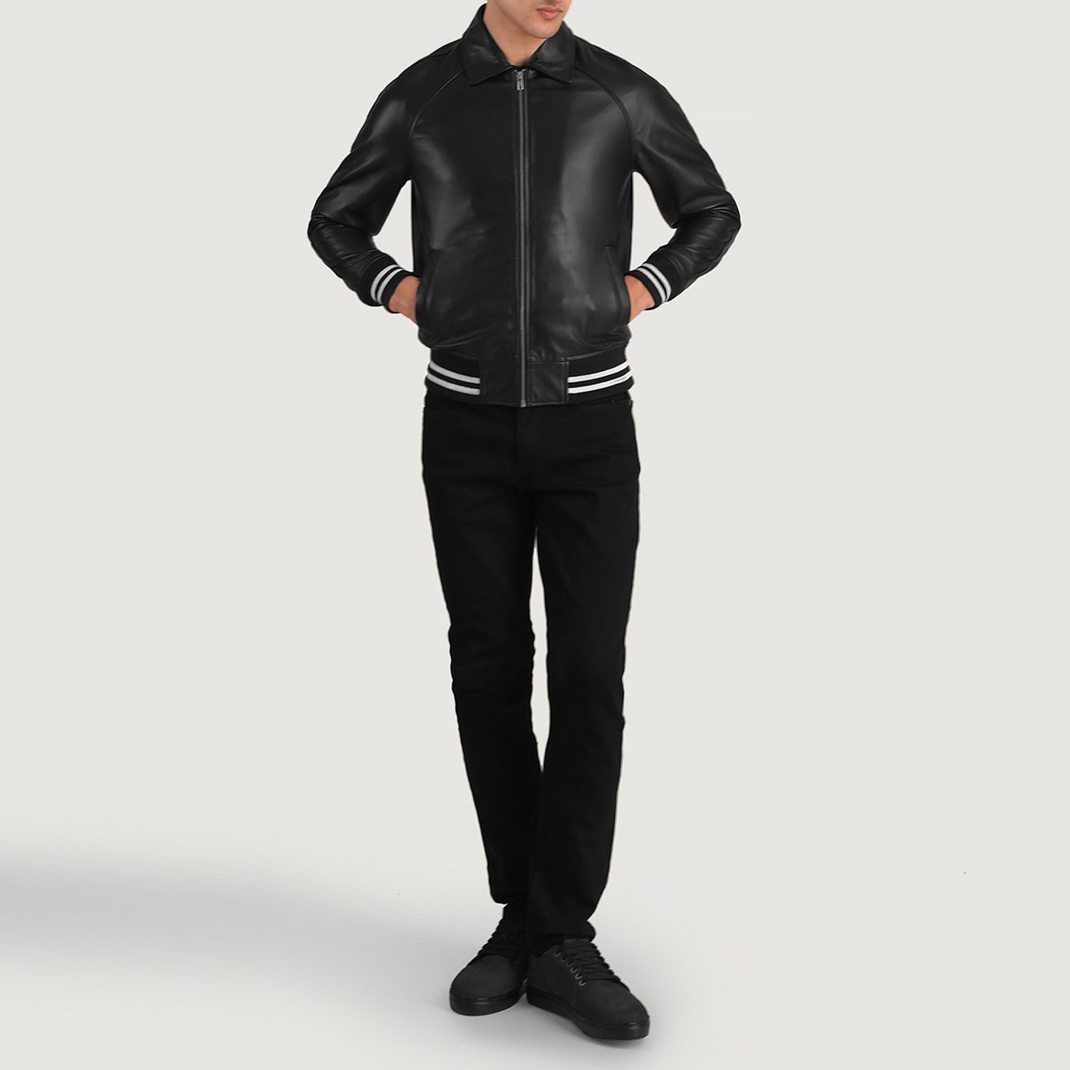 Walton Black Leather Varsity Jacket for Men, Classic Letterman Jacket, Leather Bomber Coat, Stylish Casual Streetwear Outerwear - Image 2