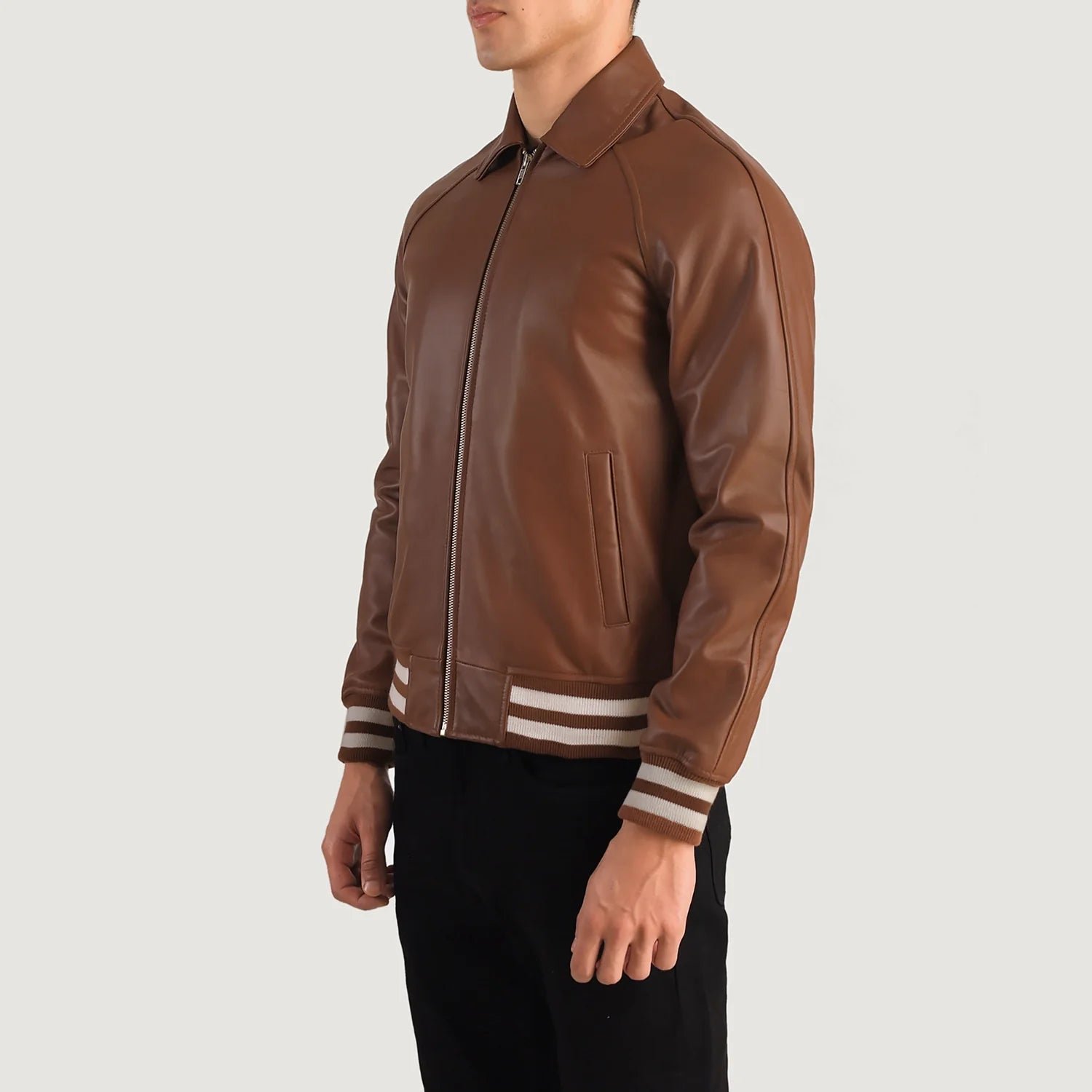 Walton Brown Leather Varsity Jacket for Men, Classic Letterman Jacket, Leather Bomber Coat, Stylish Casual Streetwear Outerwear - Image 4