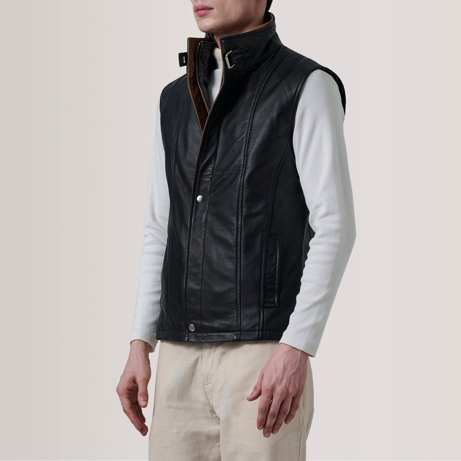 Zane Black Leather Vest for Men, Classic Motorcycle Biker Vest, Sleeveless Leather Waistcoat, Rugged Moto Rider Outerwear - Image 4