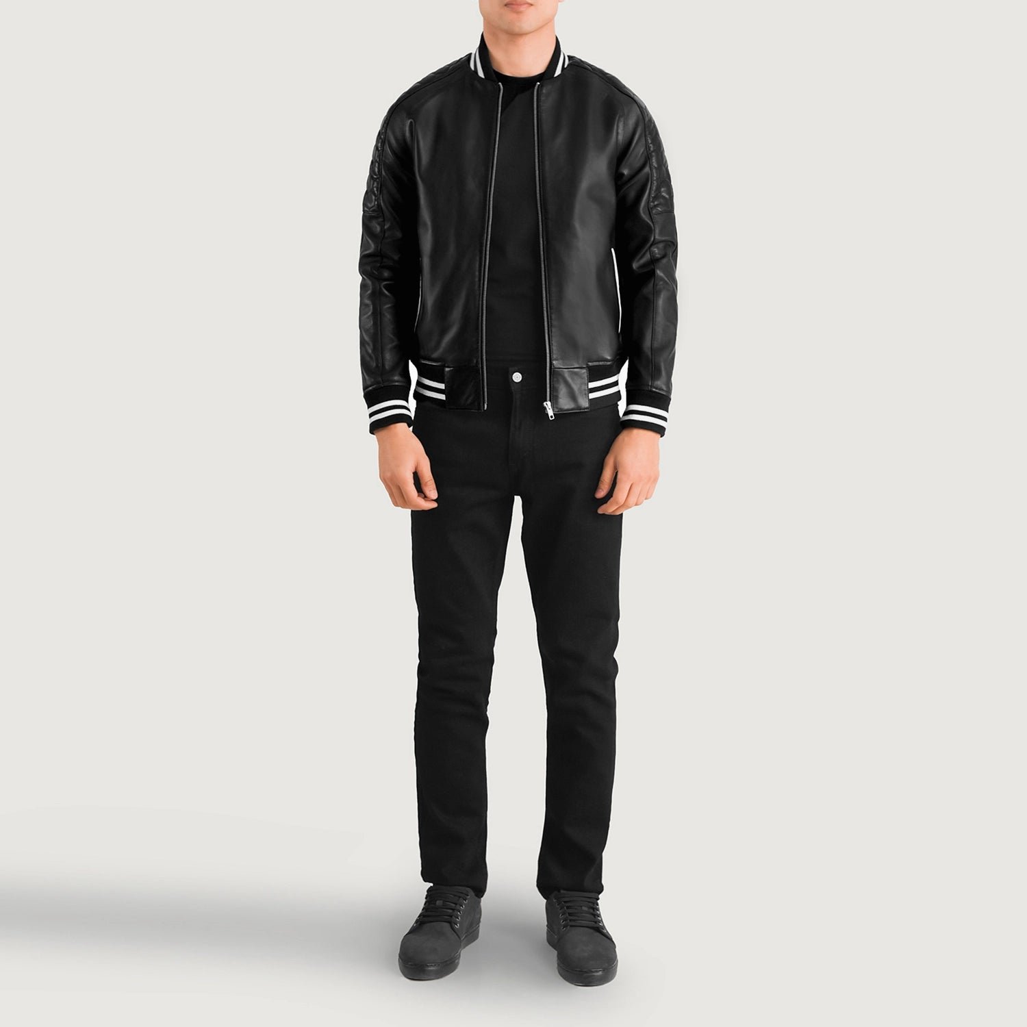 Pascal Black Leather Varsity Jacket for Men, Classic Letterman Jacket, Leather Bomber Coat, Stylish Casual Streetwear Outerwear - Image 2