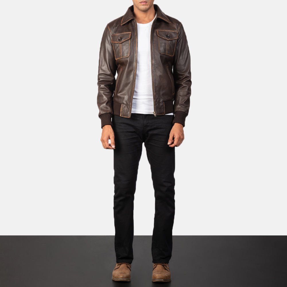Aaron Brown Leather Bomber Jacket for Men, Vintage Aviator Flight Jacket, Classic Casual Streetwear Outerwear - Image 10
