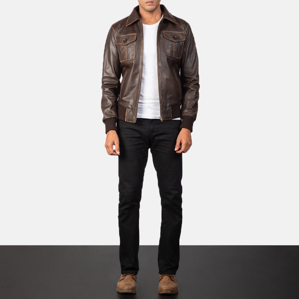 Men's Aaron Brown Leather Bomber Jacket, Classic Stylish Flight Jacket - Image 2