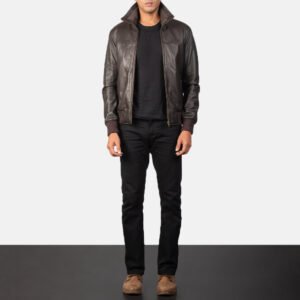 Air Rolf Brown Leather Bomber Jacket, Men's Vintage Aviator Jacket, Genuine Leather Flight Coat, Classic Biker Outerwear