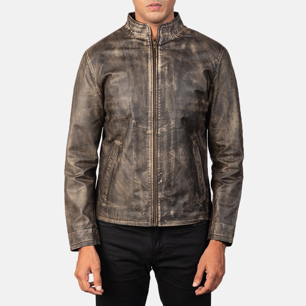 Alex Distressed Brown Leather Biker Jacket for Men, Vintage Motorcycle Jacket, Rugged Moto Rider Coat, Classic Leather Outerwear - Image 6
