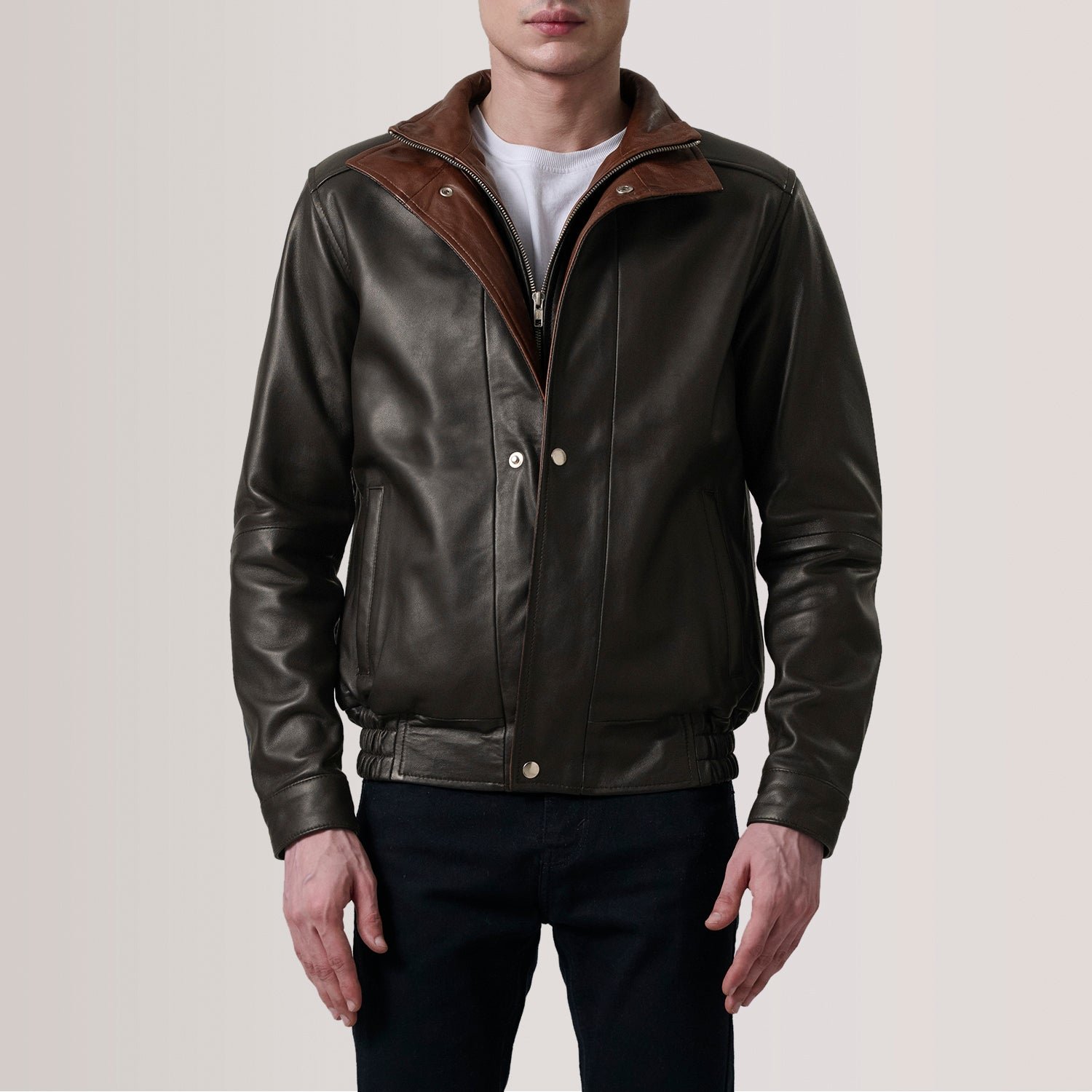 Alfred Brown Leather Bomber Jacket for Men, Vintage Aviator Flight Jacket, Classic Casual Streetwear Outerwear - Image 3