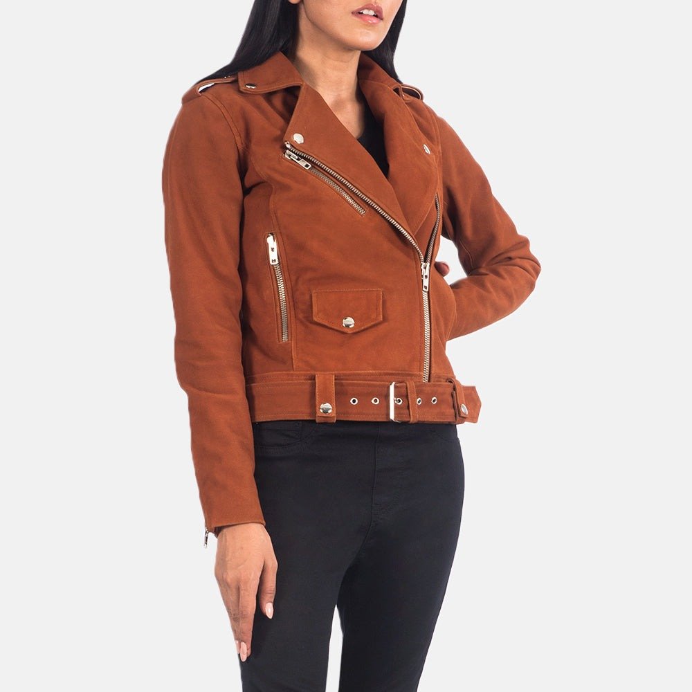 Alison Brown Suede Biker Jacket for Women, Classic Motorcycle Moto Jacket, Vintage-Inspired Suede Coat, Stylish Casual Outerwear - Image 4