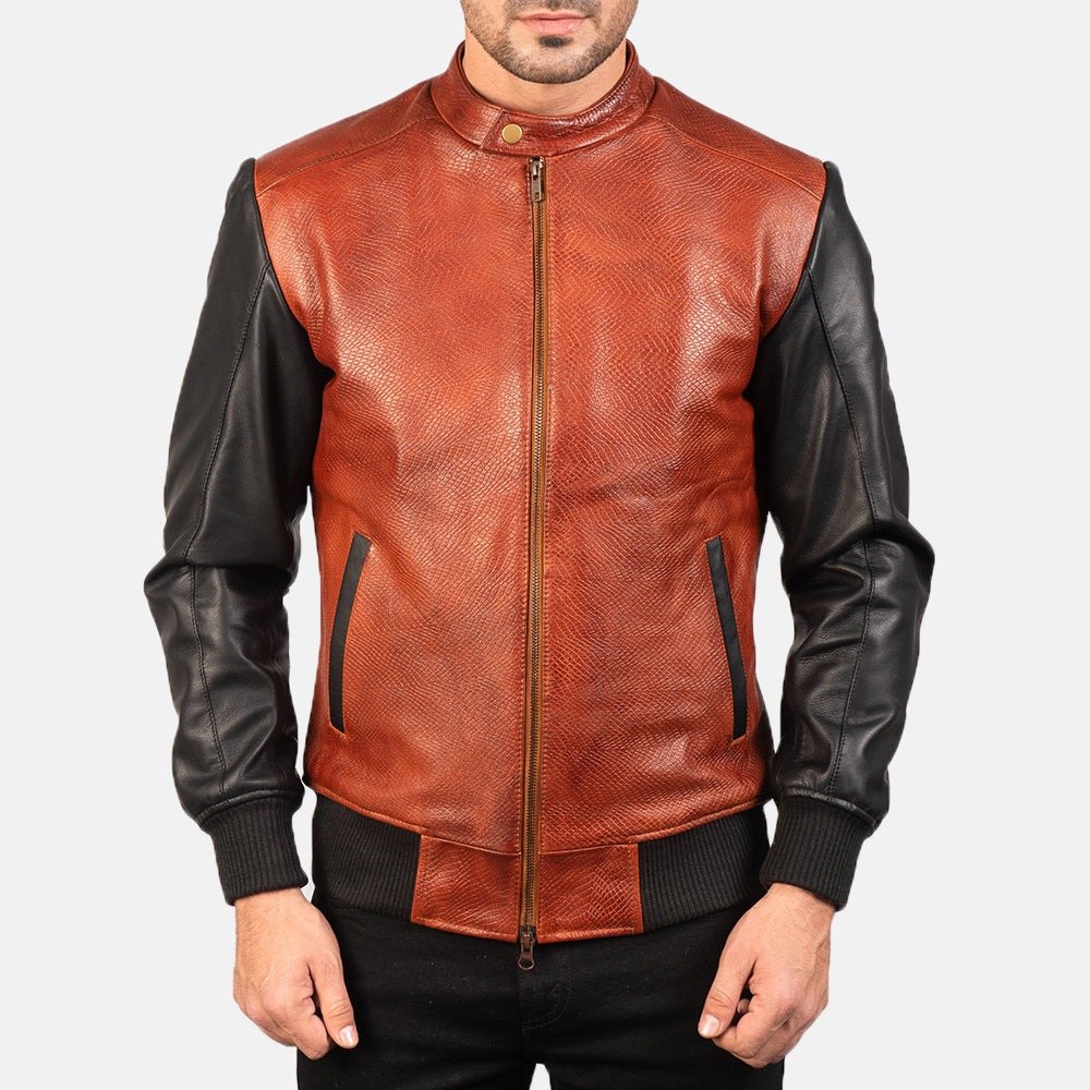 Avan Black & Maroon Leather Bomber Jacket for Men, Two Tone Aviator Flight Jacket, Vintage Motorcycle Outerwear - Image 4