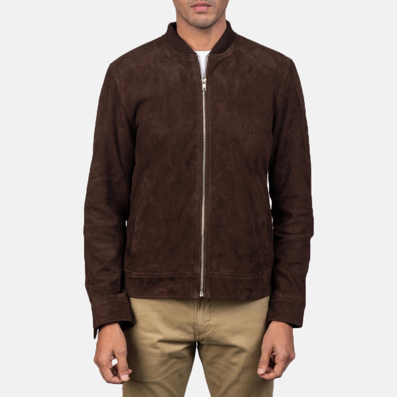 Blain Mocha Suede Bomber Jacket for Men, Vintage Brown Aviator Jacket, Classic Casual Suede Outerwear - Image 4