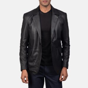Daron Black Leather Blazer for Men, Classic Leather Suit Jacket, Stylish Formal Blazer, Modern Business & Casual Outerwear