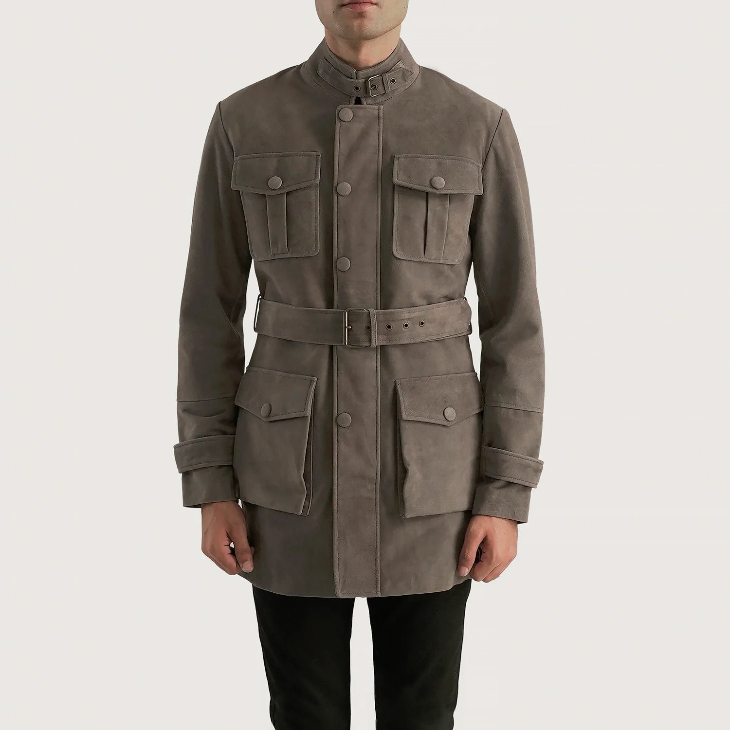 Dolf Grey Suede Jacket for Men, Vintage Suede Coat, Classic Casual Jacket, Stylish Minimalist Outerwear