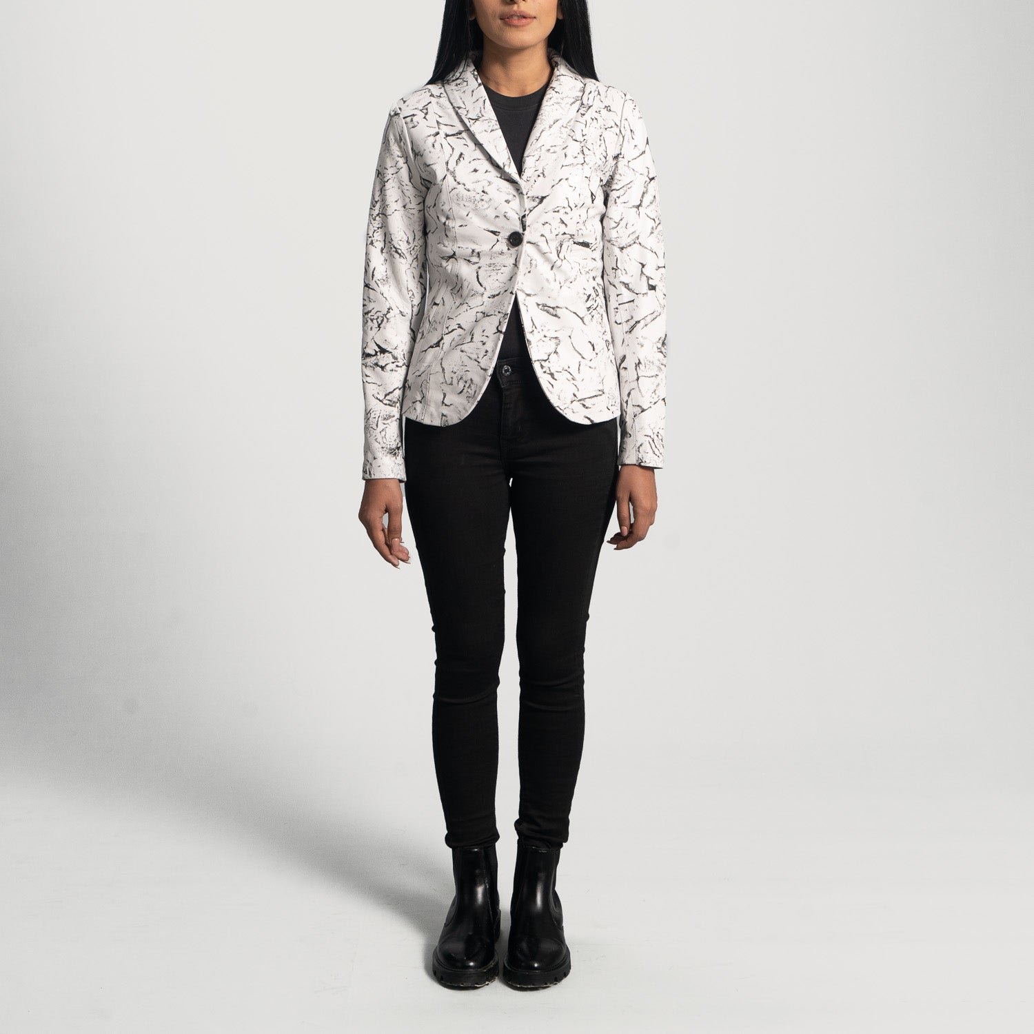 Donna Blake White Leather Blazer for Women, Elegant Tailored Jacket, Chic Modern Outerwear - Image 2