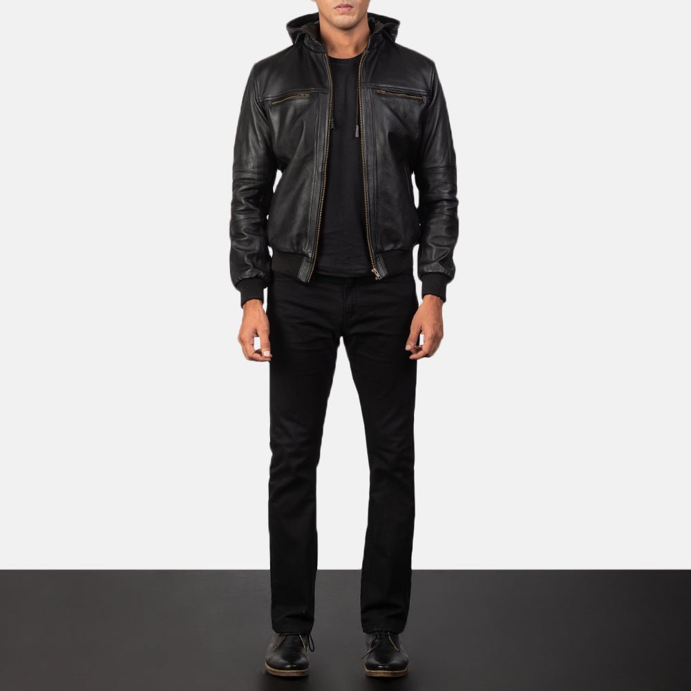 Bouncer Biz Black Leather Bomber Jacket for Men, Classic Aviator Flight Jacket, Vintage Casual Streetwear Outerwear - Image 6