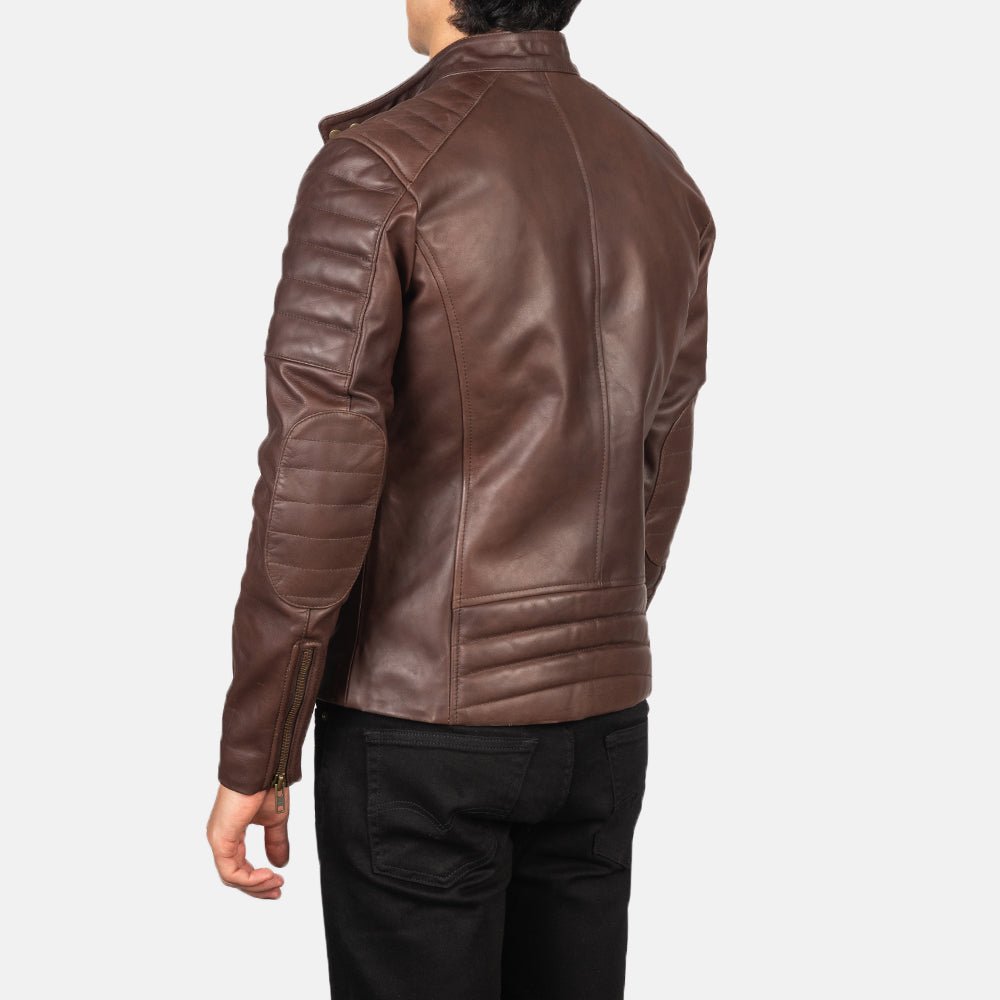 Men's Faisor Brown Leather Biker Jacket, Classic Motorcycle Style - Image 3