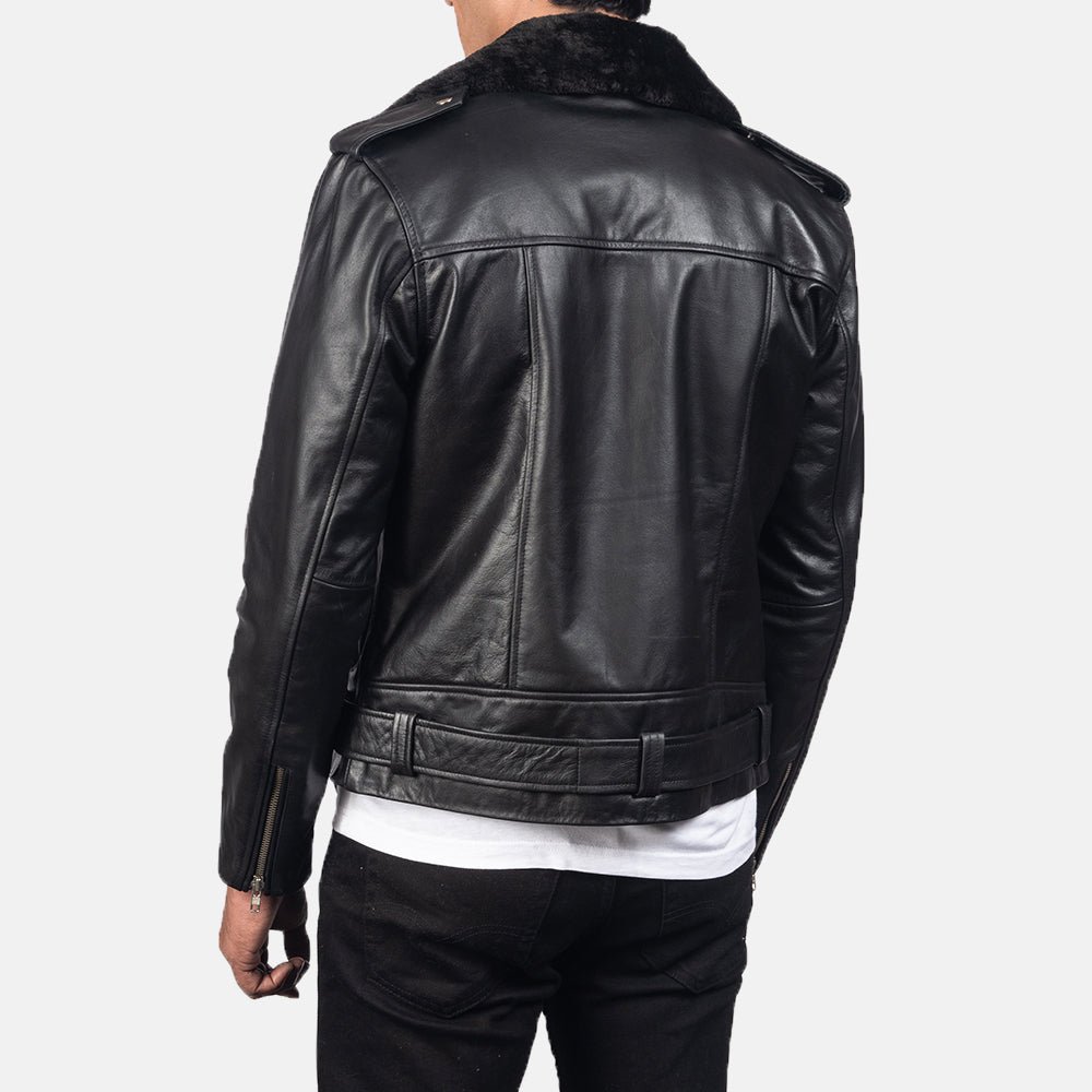 Furton Black Leather Biker Jacket for Men, Classic Motorcycle Jacket, Vintage Moto Rider Coat, Rugged Leather Outerwear - Image 3