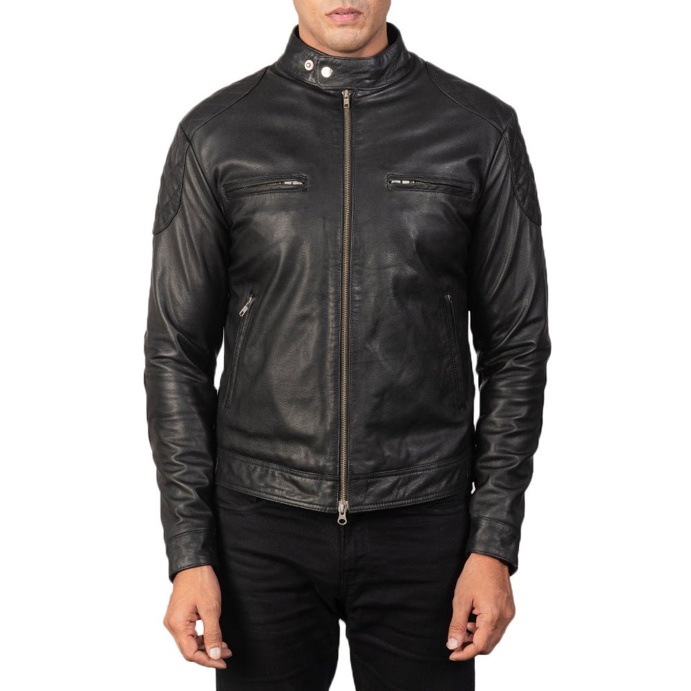 Men's Gatsby Black Leather Biker Jacket, Classic Motorcycle Moto Jacket - Image 4