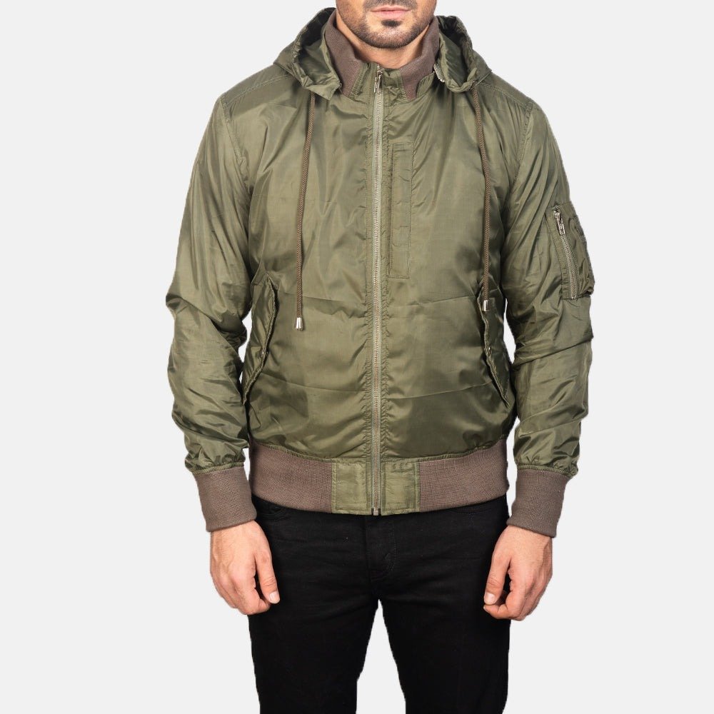 Hanklin MA-1 Green Hooded Bomber Jacket for Men, Military Flight Jacket, Classic Aviator Streetwear Outerwear - Image 3
