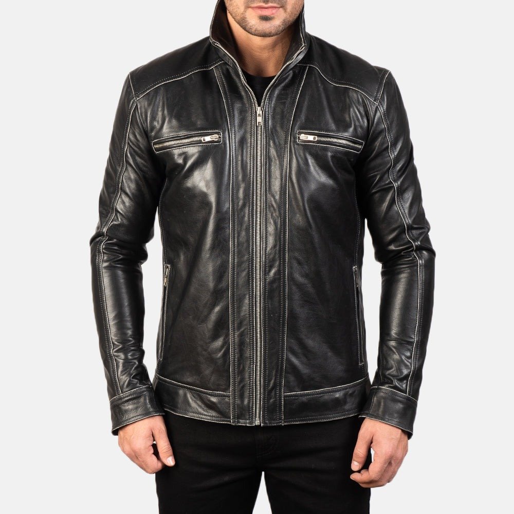 Hudson Black Leather Biker Jacket for Men, Classic Motorcycle Jacket, Vintage Moto Rider Coat, Rugged Leather Outerwear - Image 5