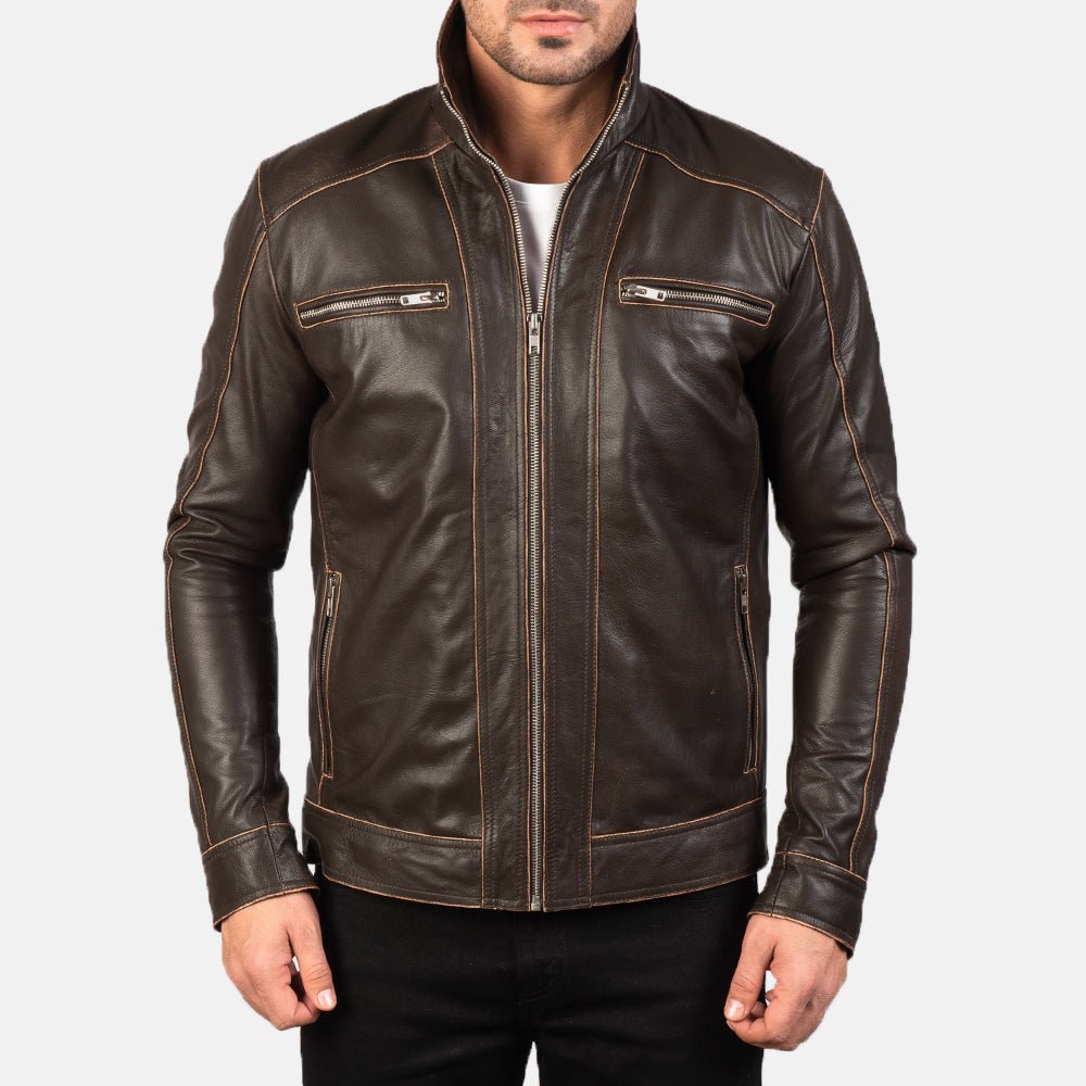 Hudson Brown Leather Biker Jacket for Men, Classic Motorcycle Jacket, Vintage Moto Rider Coat, Rugged Leather Outerwear - Image 4