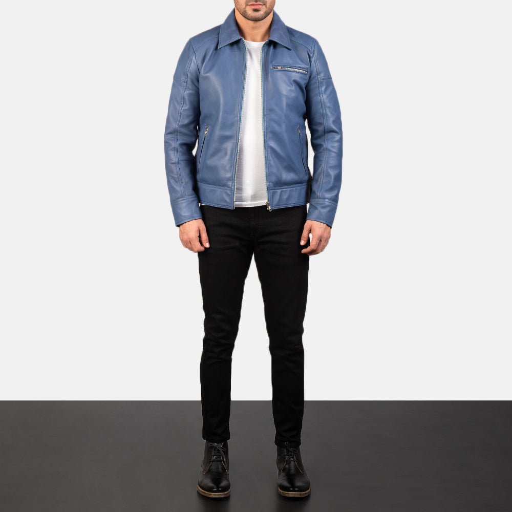 Men's Lavendard Blue Leather Biker Jacket, Stylish Motorcycle Outerwear - Image 4