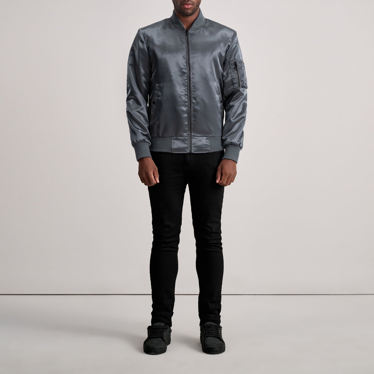 Men's Quinton MA-1 Grey Bomber Jacket, Classic Military Flight Jacket, Stylish Casual Outerwear - Image 4