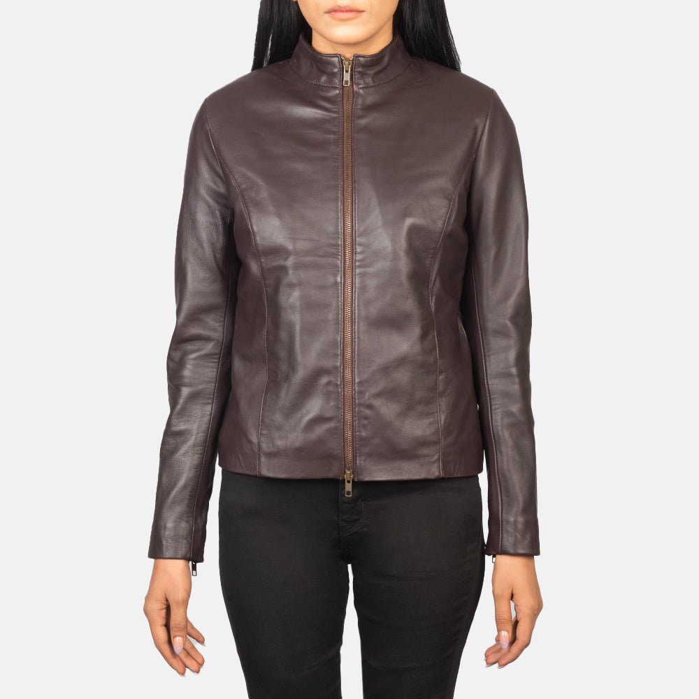 Rumella Maroon Leather Biker Jacket for Women, Stylish Moto Jacket, Classic Motorcycle Outerwear - Image 3