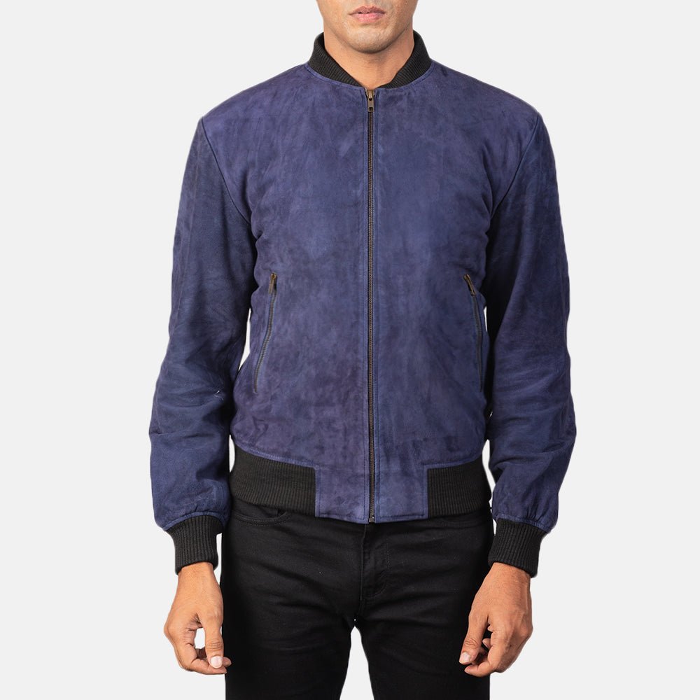 Shane Blue Suede Bomber Jacket for Men, Classic Aviator Flight Jacket, Vintage Casual Streetwear Outerwear - Image 3