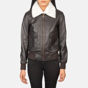 Stella G-1 Brown Leather Bomber Jacket for Women, Classic Aviator Flight Jacket, Vintage Style