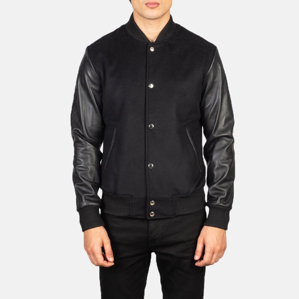 Vaxton Black Hybrid Varsity Jacket for Men, Classic Letterman Jacket, Stylish Bomber Coat, Casual Streetwear Outerwear - Image 5