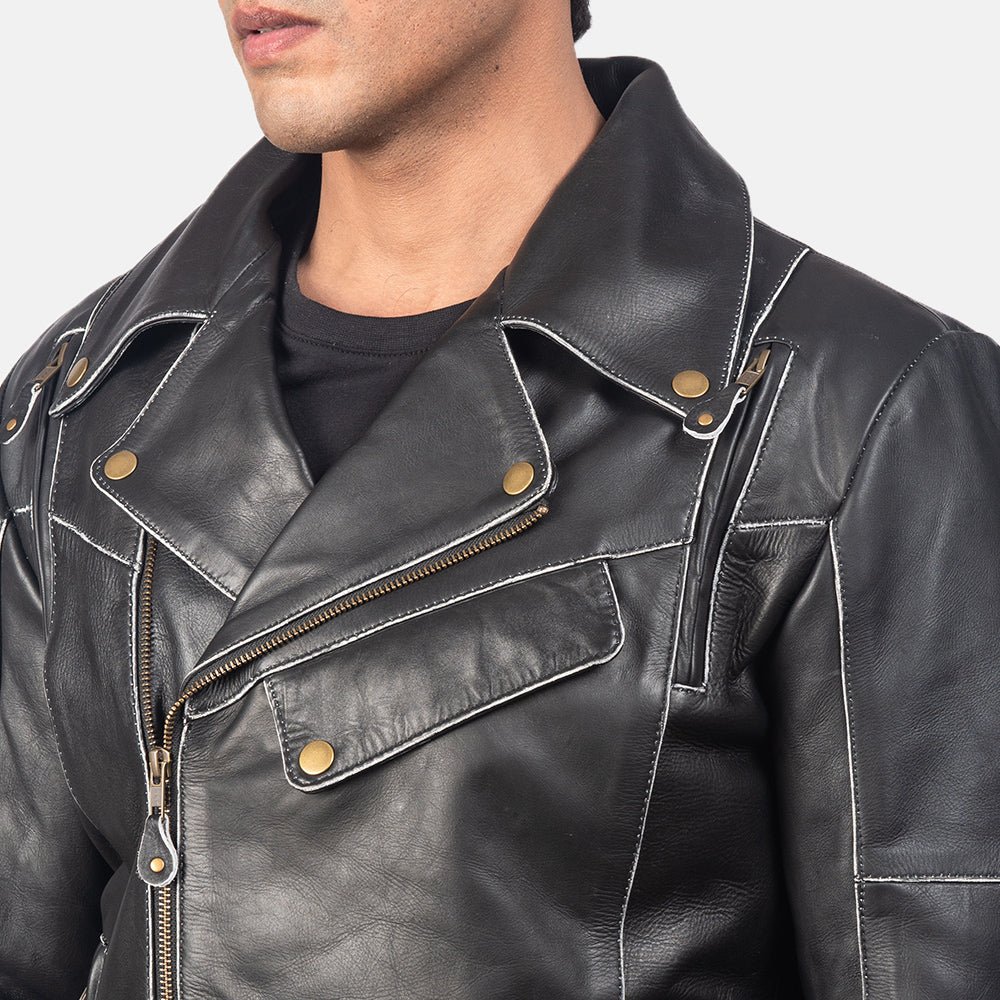 Men's Vincent Black Leather Biker Jacket, Classic Motorcycle Moto Outerwear - Image 5